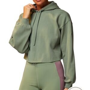 Fabletics Cozy Fleece Cropped Hoodie Green Pullover Oversized Athleisure Size XL